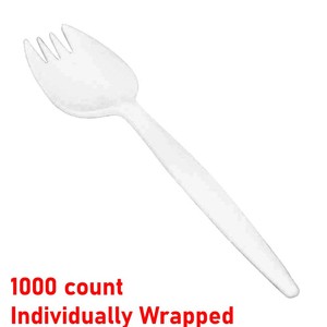 Crystalware IWSKPPWP1000 White Sporks – 1000× Medium‑Weight PP Individually Wrap