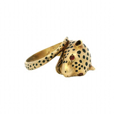 Vintage 1980s EFFY 18kt Yellow Gold Black Enamel Cheetah Ring Size 7.25