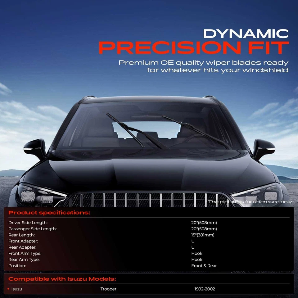 Limpiaparabrisas de 20" y 20" y 15" para SUV Isuzu Trooper 1992-2002 de gas 3 piezas Foto 2 de 4