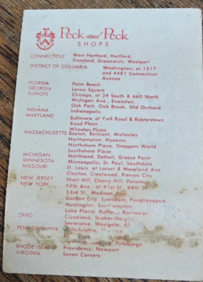 "PECK AND PECK " 1969 PAPER CREDIT CARD RARE HARD TO FIND (WOMEN'S WEAR) - Image 2 of 2