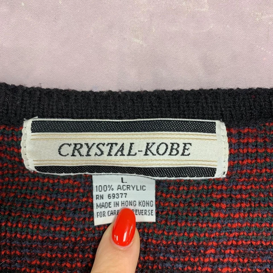 Cárdigan tejido vintage a cuadros estampado suéter tejido, 100 % acrílico para mujer L Foto 4 de 4