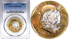 1960-D 50C PCGS MS65FBL FRANKLIN ~ EXQUISITE COLOR & VIDEO ADDED!