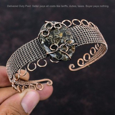 Valentines Sale Copper Natural Turritella Agate New Wire Wrapped Engagement Cuff
