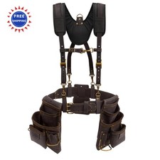 Leather Tool Belt with Padded Suspenders Carpenter Large Tanned Pouches Dual