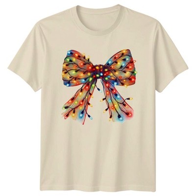 Regenbogen Weihnachten Lichter Schleife Festlich Herren T-Shirt Damen Tee Unisex Grafik