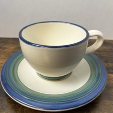 Pfaltzgraff Ocean Breeze Cup & Saucer Blue Green Rimmed Coffee Tea