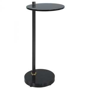 Uttermost Steward Round Black Glass Top + Marble Foot Accent Drink Table 22890