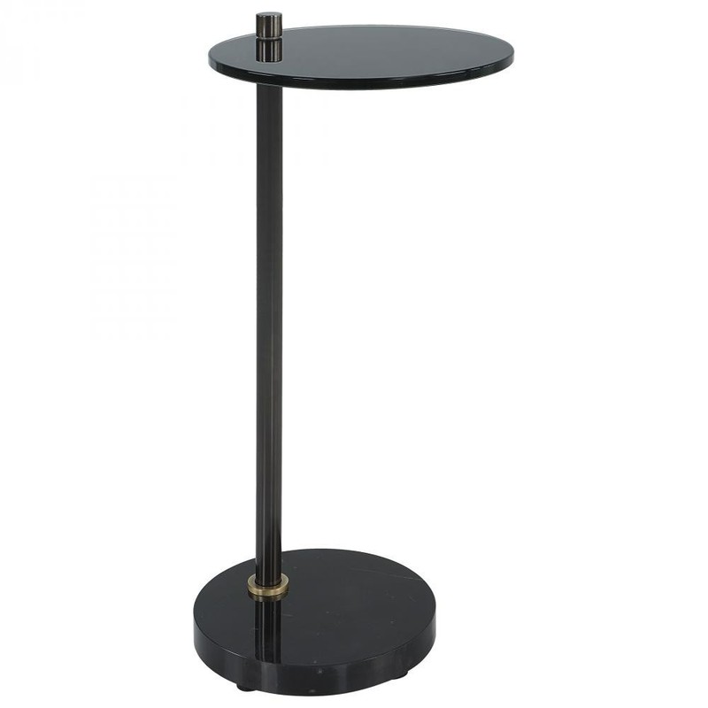 Uttermost Steward Round Black Glass Top + Marble Foot Accent Drink Table 22890
