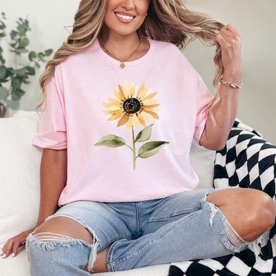 Aquarell Sonnenblume Damen Ring-Spun T-Shirt Floral Natur Geschenk für Sie