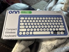 ONN Compact Wireless Keyboard, 78 Keys, Blue Retro Round Keycaps