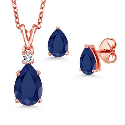 18K Rose Gold Plated Silver Sapphire and White Lab Grown Diamond Pendant and