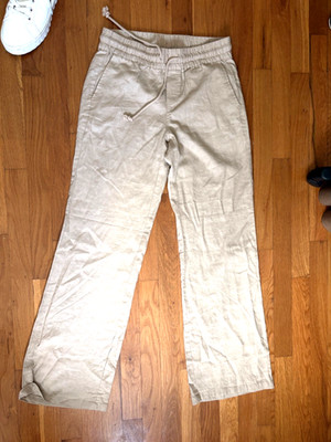 NY&C Linen Blend Pants Women's XS Beige Elastic Waist Minimalist Boho new