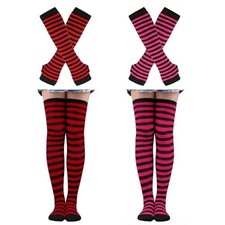 2Sets Red and Black Striped Arm Leg Warmers Knee 2sets Striped Red  Hot Pink
