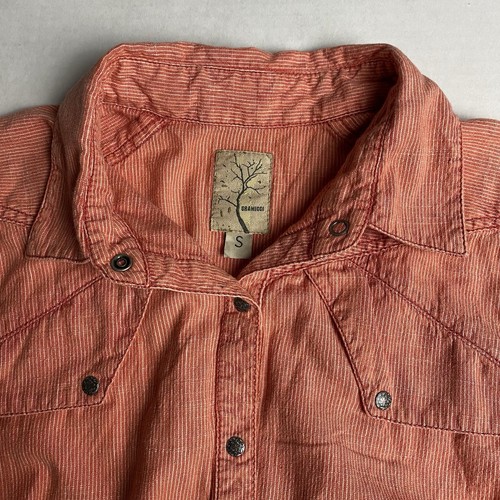 Gramicci Long Sleeve Shirt Women’s Small Peach Striped Metal Snap Gorpcore Top - Picture 3 of 9