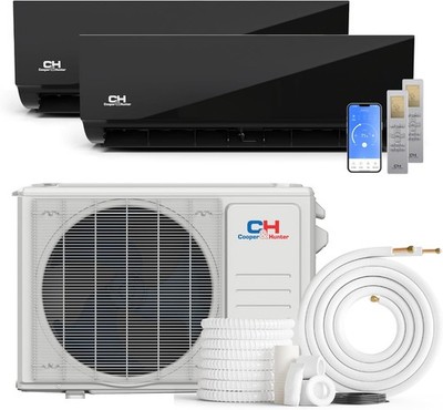 18000 BTU MidNight Dual 2 Zone Mini Split Heat Pump Air Conditioner 9000 + 9000