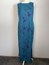 90’s VTG SPENSER JEREMY 100% Silk Midi Dress Size 10 Blue Floral Phoebe Buffay