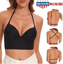 Low Back Bra Wireless Padded Bralette Comfort Halter Backless Cross Multiway USA