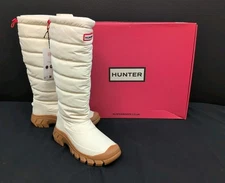 Hunter Intrepid Waterproof Puffer Tall Snow Boots US 7 White Willow & Gum