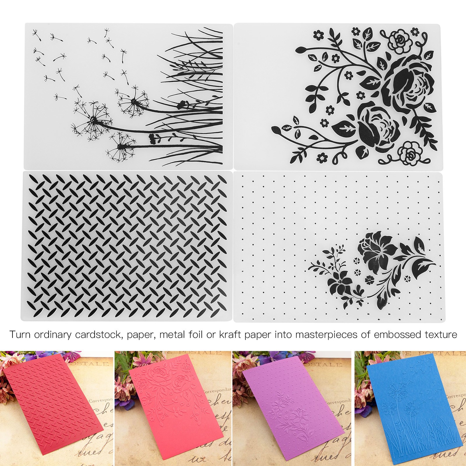 4Pcs Plastic Embossing Folders DIY Card Making Scrapbooking Embossed Template Pa