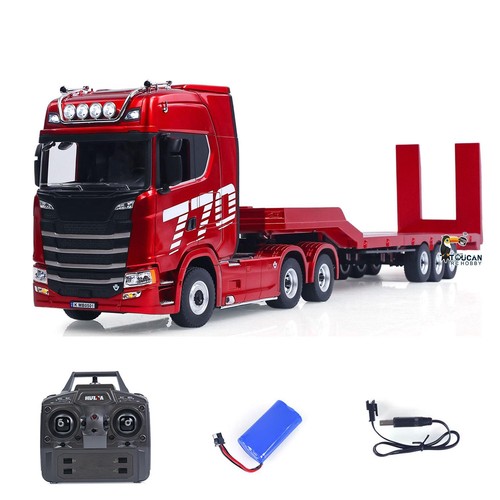 Used 1/18 RC RTR Tractor Truck 770S 3Axle Plastic Semi Trailer Flatbed Sound