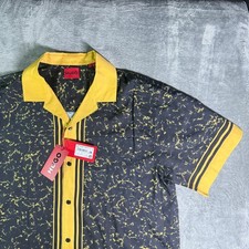 HUGO Boss Egeeno Mens Black Yellow Marble Print Short Sleeve Shirt S NEW