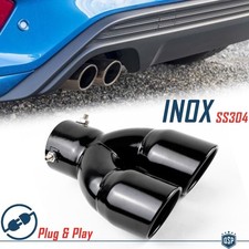 TERMINALE di Scarico Doppio Universale Auto ACCIAIO Inox Nero Marmitta Ø 76mm