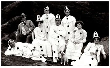 Vintage Postcard ,=Male Clown Group Portrait Pierrot Costumes Cross Dressing Men