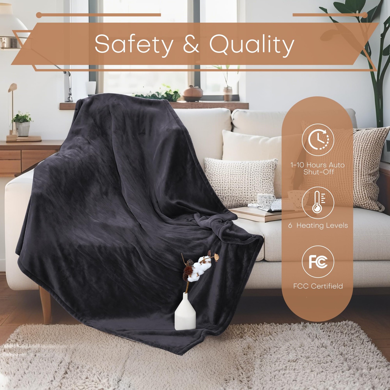 Electric Heated Blanket Full Size 72"x84" - Flannel & Sherpa Fabric Dual-Side...