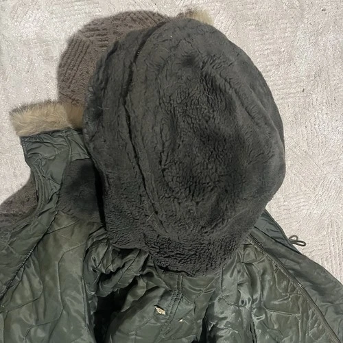 Vtg 80s Very stained Civ N-2B sage green Bomber Jacket heavy attached Hood Sz XL image 10