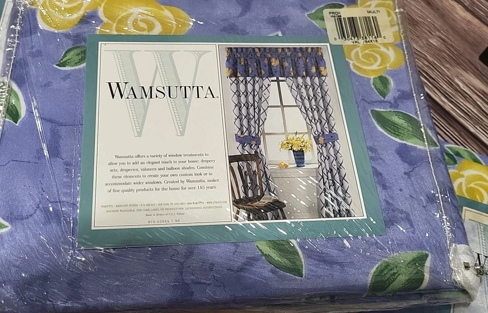 2 cenefas blusa WAMSUTTA para ventana de 48" azul amarillo 86x14 Cottagecore #2 Foto 4 de 4