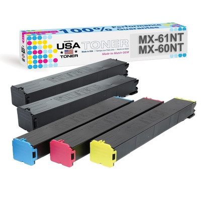 Compatible CMYK Toner for Sharp MX-61NT, MX2651, MX3070, MX3071 5pk