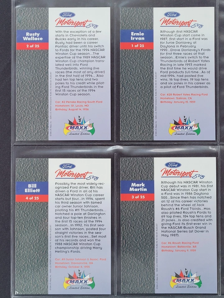 1994 Maxx Chromium Ford Motorsport SVO Complete (25) NASCAR Racing Card Set - Image 2 of 4