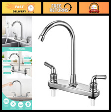 Non-Metallic RV Kitchen Faucet - 2 Handle, 8" High Arch, 360 Swivel for Trailer
