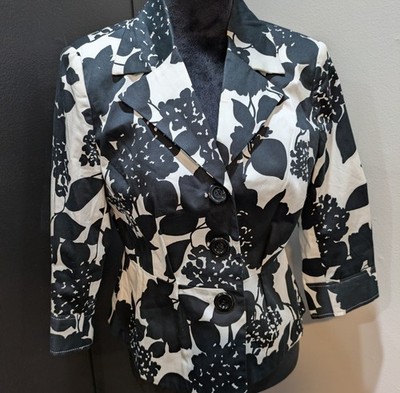 Grace Elements Blazer Black And White Floral Blazer Jacket.  Size 8