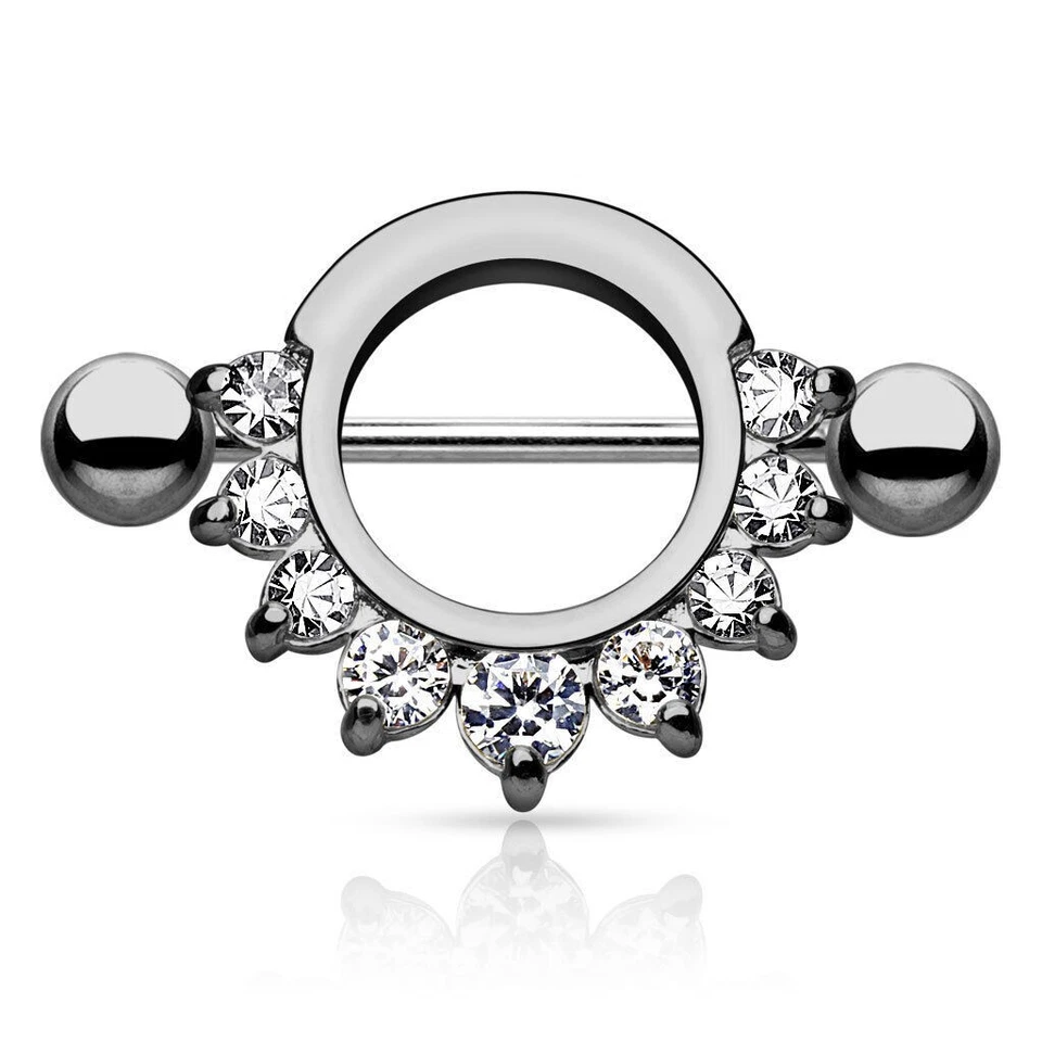 Par de anillos para pezones redondos de medio círculo de diamantes de moissanita de 1 quilate enchapados en oro blanco de 14 K Foto 4 de 4