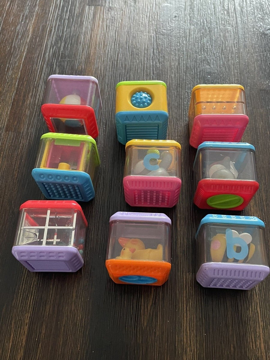 Lot Of 9 Fisher Price Peek a Boo Blocks Sensory Animals Ball Bee