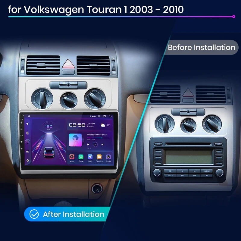 Autoradio CarPlay pour Touran 2003-2010 avec GPS Android et écran tactile 7 pouces