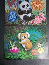 2 Vintage 1973 Lithographs Panda and Koala Bear 12x9"  K Chin frame  Papercraft 