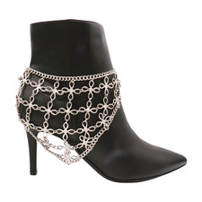 Women Silver Metal Chain Boot Bracelet Shoe Flower Triangle Charm