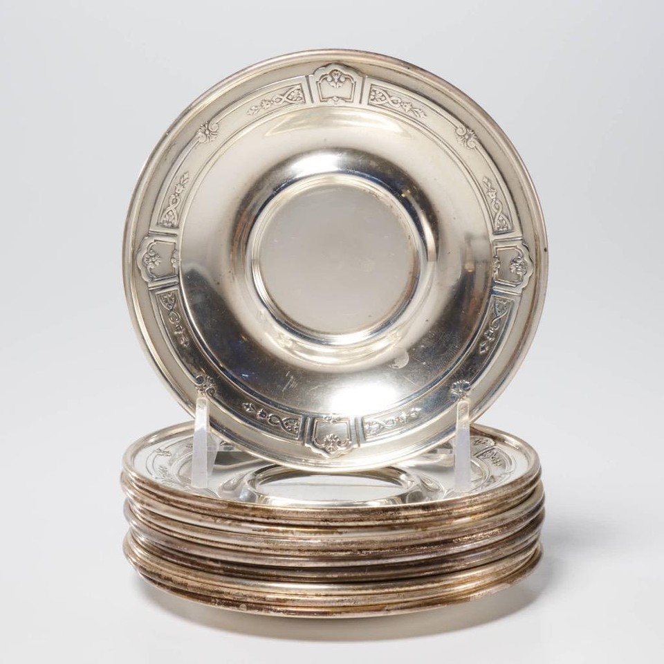 Gorham Sterling Silver Lenox R6 Fruits Flowers Porcelain Cups Saucers ...