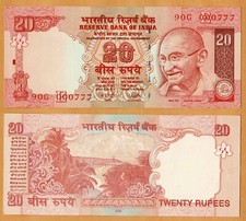 INDIA 20 Rupees 2008 FANCY NUMBER 000777 UNC
