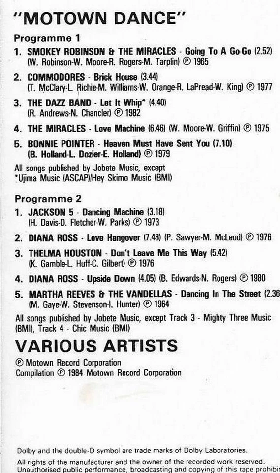 VARIOUS MOTOWN DANCE WITH A BULLET JACKSON 5 DIANA ROSS MIRACLES CASSETTE ALBUM  - Image 3 of 4