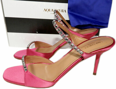 Aquazzura Pink Sandals Pumps DIAMANTE 75 Satin Mules 40 Shoes