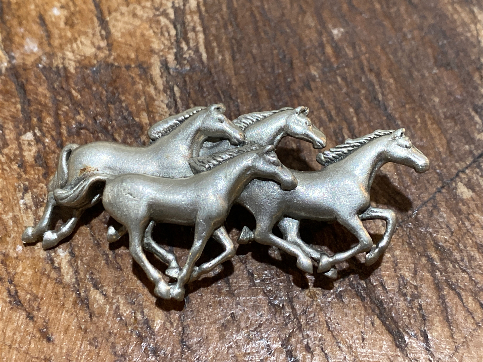 Vintage Pewter Horse Brooch Pin Wild Horses Fable … Gem