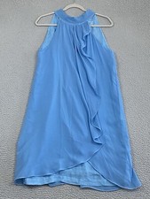 120% LINO Linen and Silk Dress Size 42 Small Blue Relaxed Coastal Flowy EXC Cond