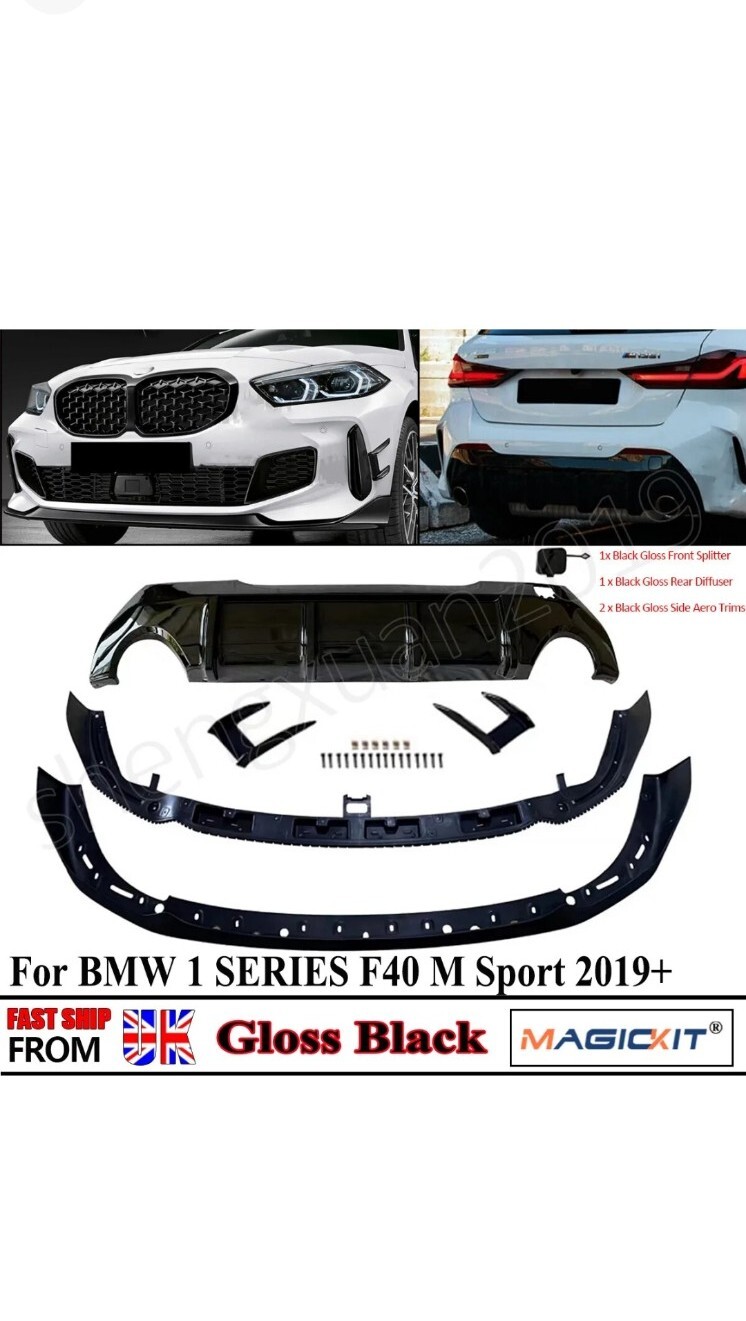 GLOSS BLACK BODYKIT FOR BMW 1 SERIES F40 2019+ FRPONT SPLITTER DIFFUSER M SPORT