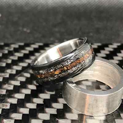Dinosaur Meteorite Ring, Carbon Fiber And Titanium With Triceratops Fossil