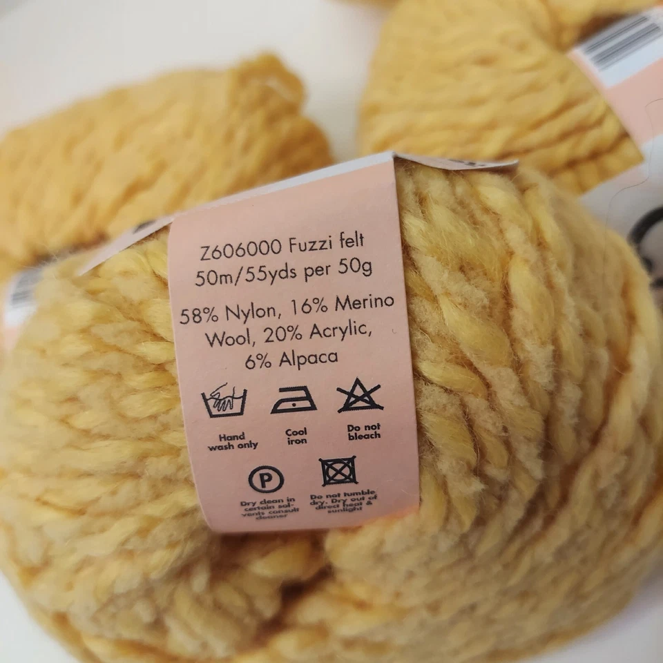 Fuzzi Felt Yarn - 4 balls - Color: #00006 Yellow Merino Wool Blend - Image 3 of 4