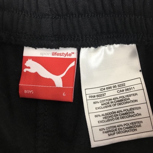 Puma Boys Pants Black White Elastic Waist Pull On Logo Sweatpants Sport 6 New - Picture 10 of 11