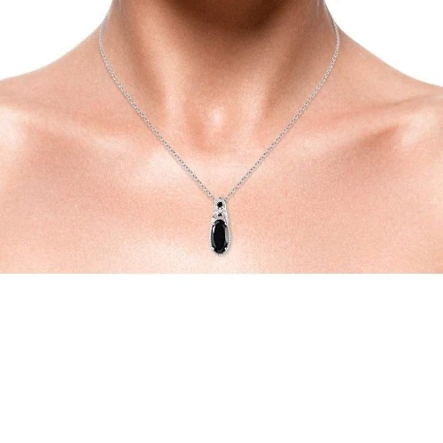 Colgante de plata de ley 925 y cadena de acero inoxidable espinela negra circonita cúbica moda Foto 2 de 4